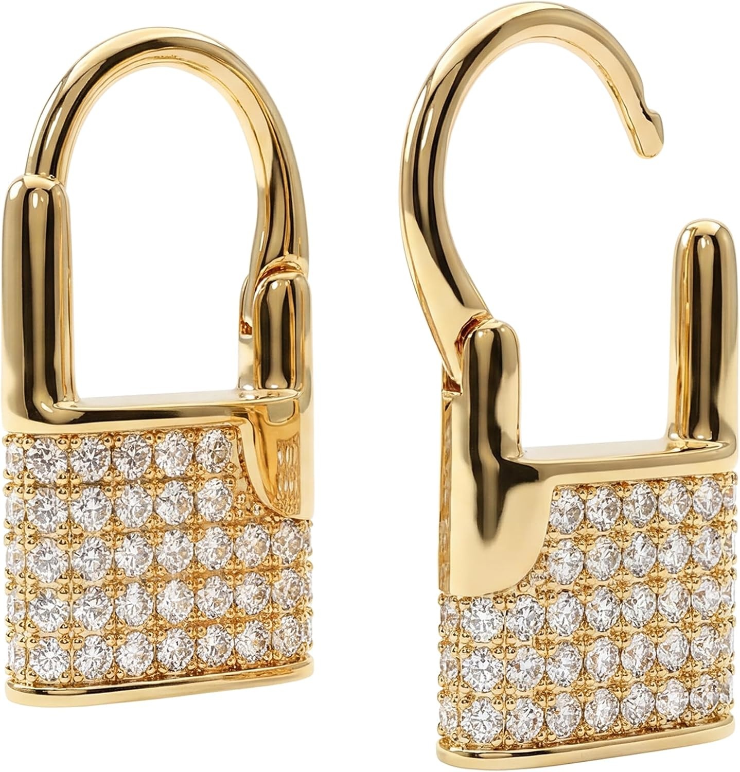 image:imageMEVECCO Lock Earrings Padlock Huggie Hoop Earrings 18K Gold Plated Dainty Micro Pave CZ Lock Dangle Charm Mini Lovers Padlock Earrings Minimalist Stacking Hoop Earrings