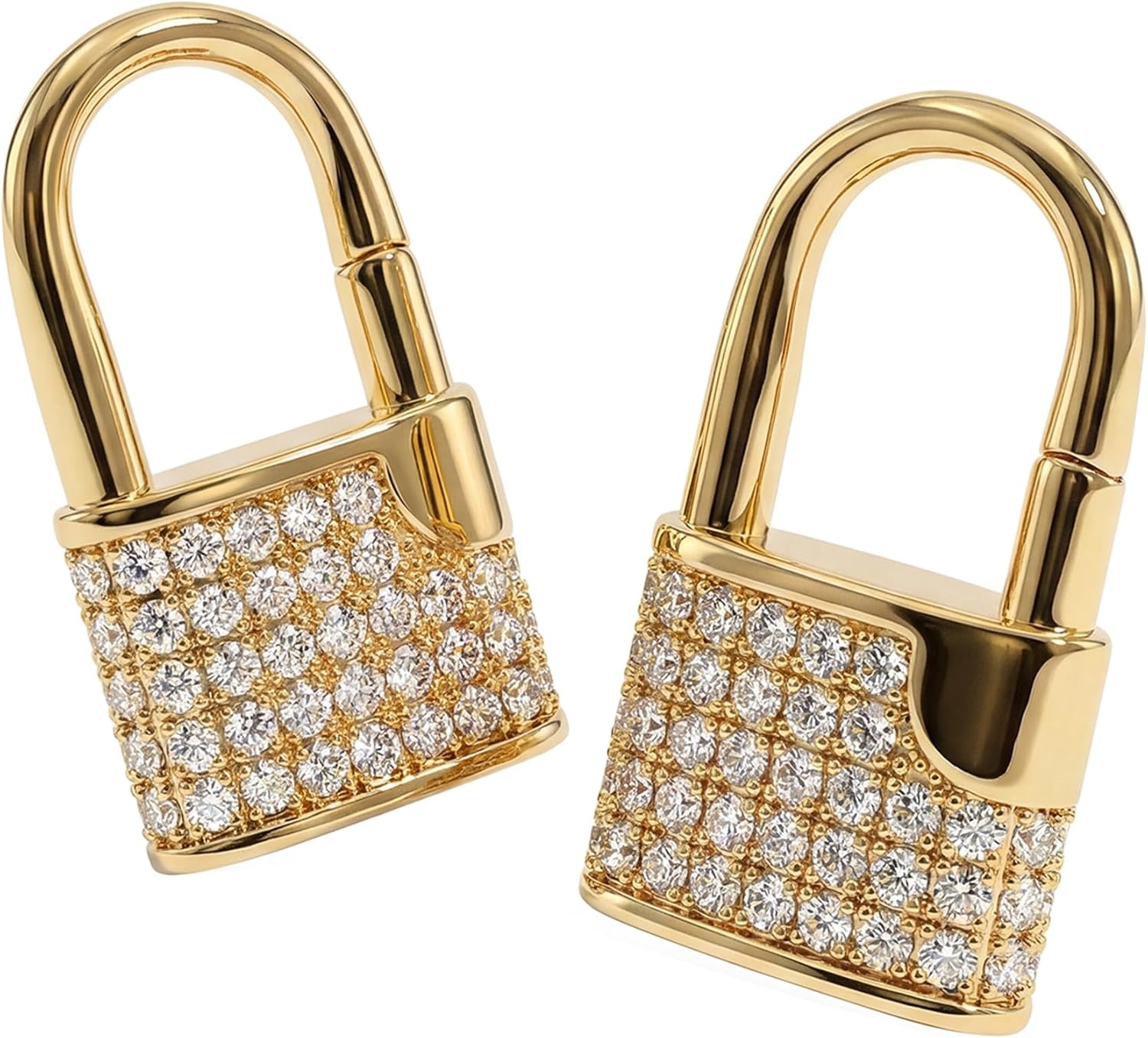 image:imageMEVECCO Lock Earrings Padlock Huggie Hoop Earrings 18K Gold Plated Dainty Micro Pave CZ Lock Dangle Charm Mini Lovers Padlock Earrings Minimalist Stacking Hoop Earrings