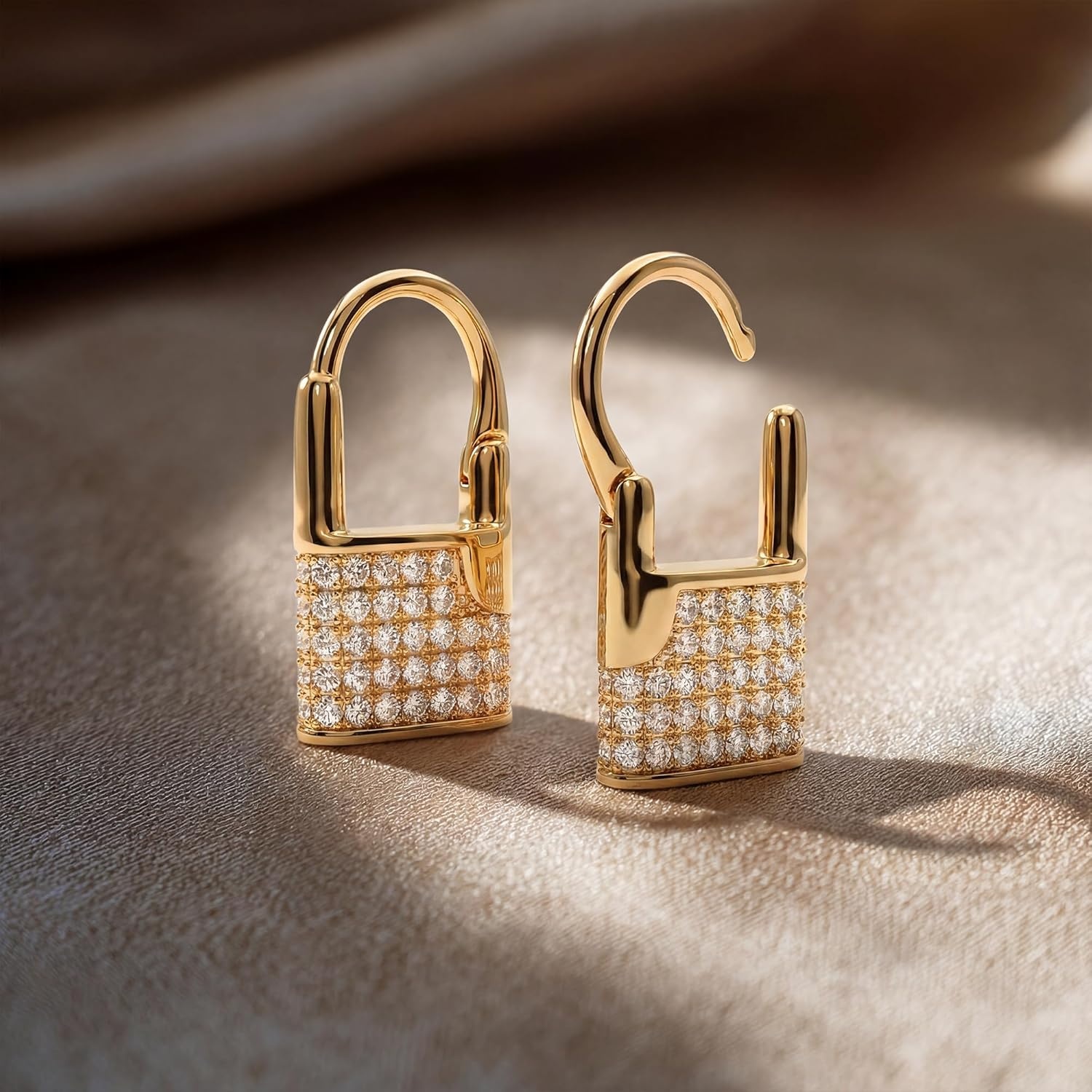 image:imageMEVECCO Lock Earrings Padlock Huggie Hoop Earrings 18K Gold Plated Dainty Micro Pave CZ Lock Dangle Charm Mini Lovers Padlock Earrings Minimalist Stacking Hoop Earrings