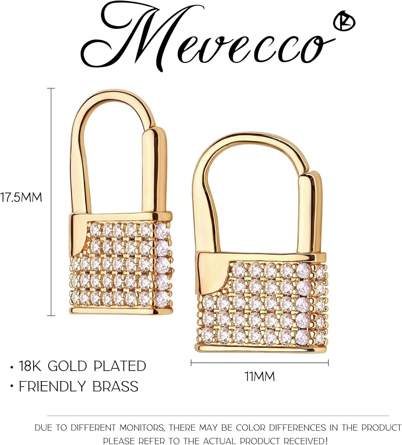 image:imageMEVECCO Lock Earrings Padlock Huggie Hoop Earrings 18K Gold Plated Dainty Micro Pave CZ Lock Dangle Charm Mini Lovers Padlock Earrings Minimalist Stacking Hoop Earrings