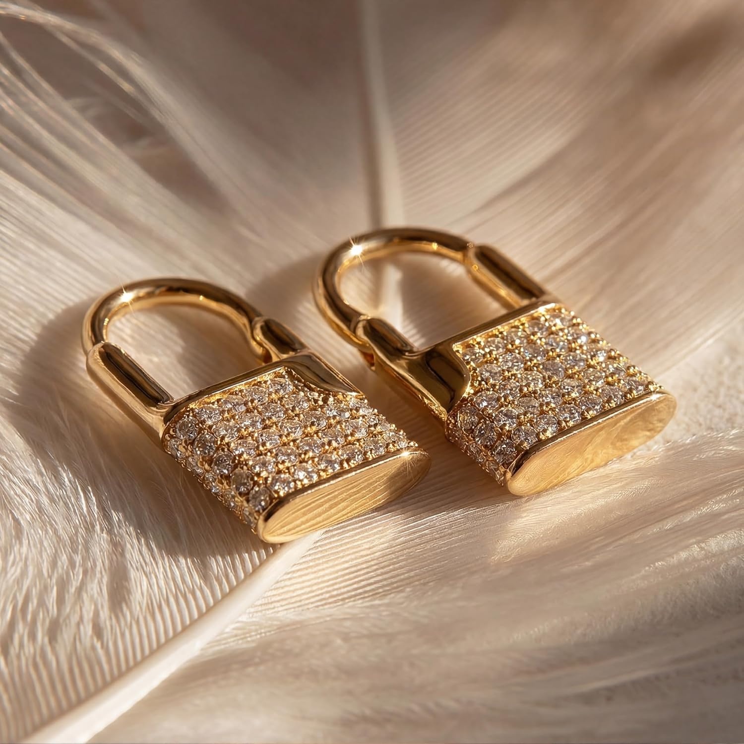 image:imageMEVECCO Lock Earrings Padlock Huggie Hoop Earrings 18K Gold Plated Dainty Micro Pave CZ Lock Dangle Charm Mini Lovers Padlock Earrings Minimalist Stacking Hoop Earrings