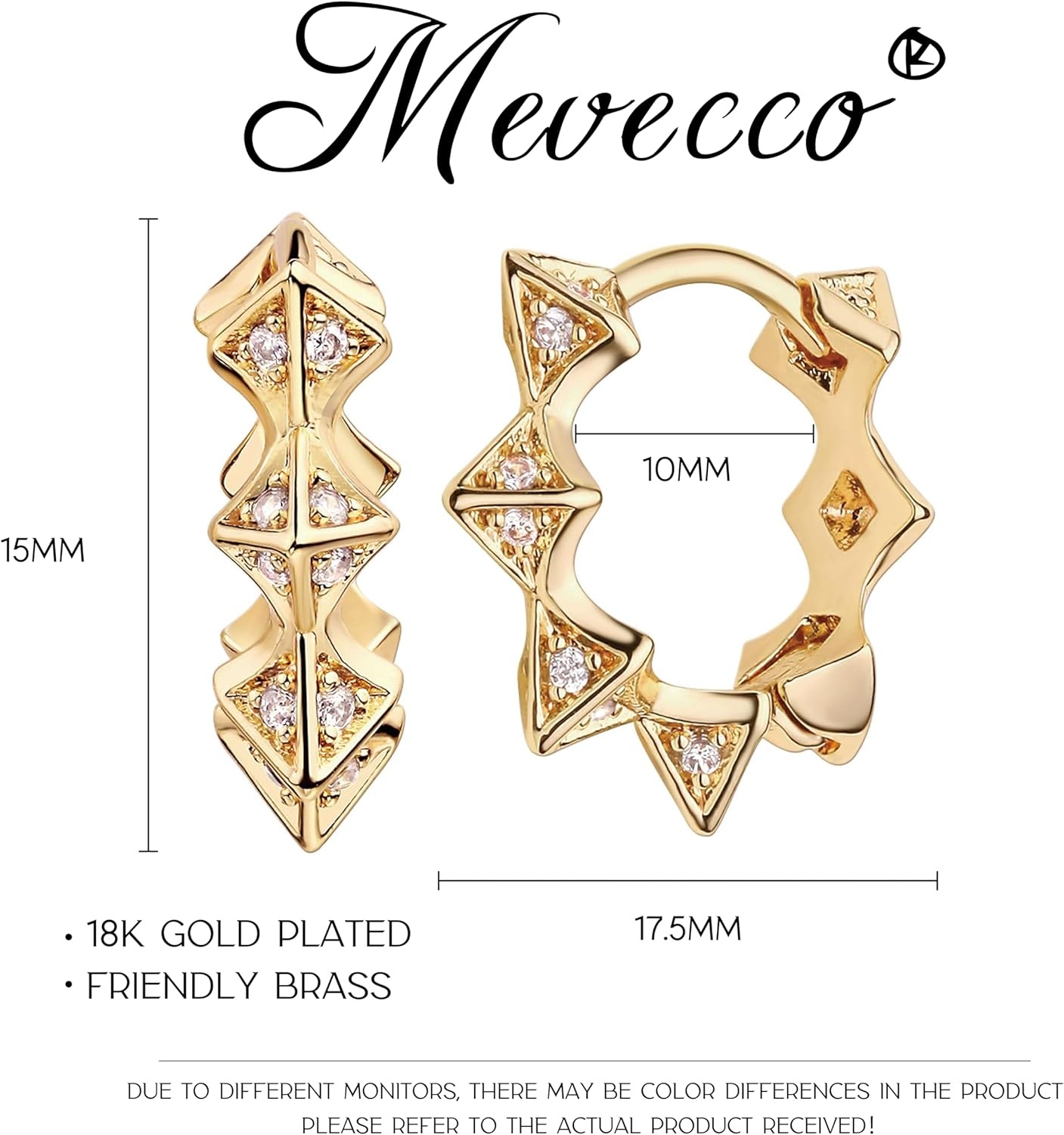image:imageMevecco Spike CZ Hoop Earrings Gold Dainty Chunky Turquoise Hoop Earrings With 18k Gold Ear Post 25cm Diameter