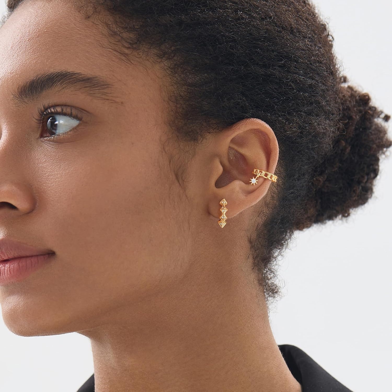 image:imageMevecco Spike CZ Hoop Earrings Gold Dainty Chunky Turquoise Hoop Earrings With 18k Gold Ear Post 25cm Diameter