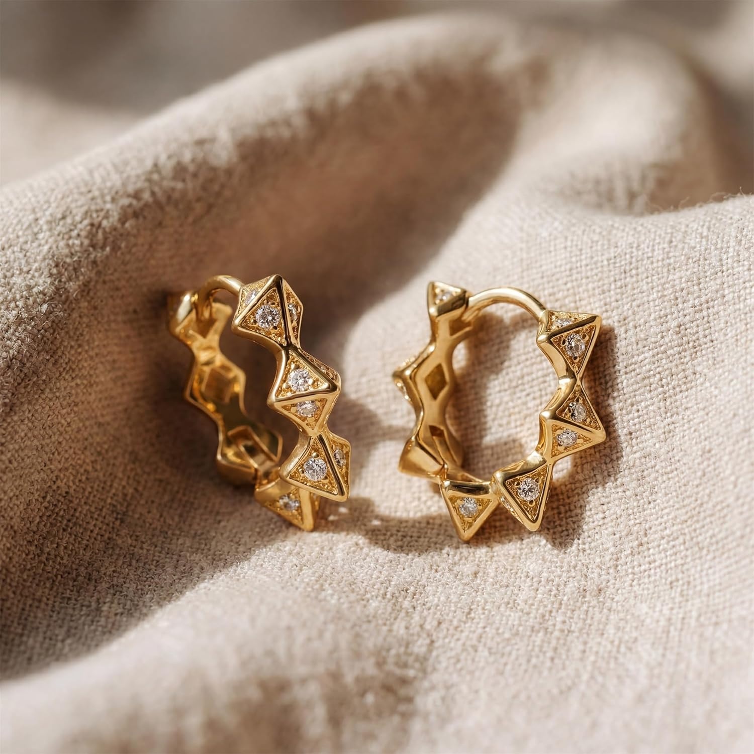 image:imageMevecco Spike CZ Hoop Earrings Gold Dainty Chunky Turquoise Hoop Earrings With 18k Gold Ear Post 25cm Diameter