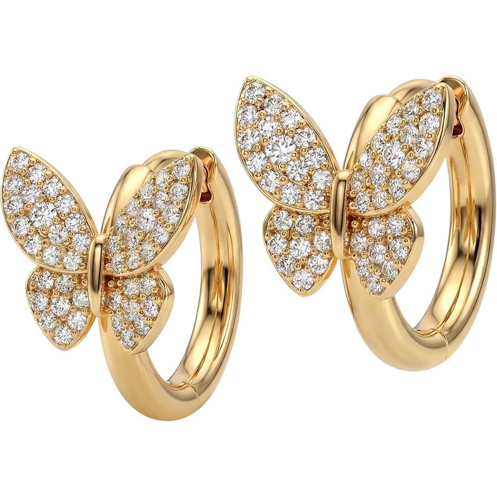 image:imageMEVECCO Gold Butterfly Huggie Hoop Earrings 18K Gold Plated Cubic Zirconia Butterfly Hoop Minimalist Handmade Earrings for Women