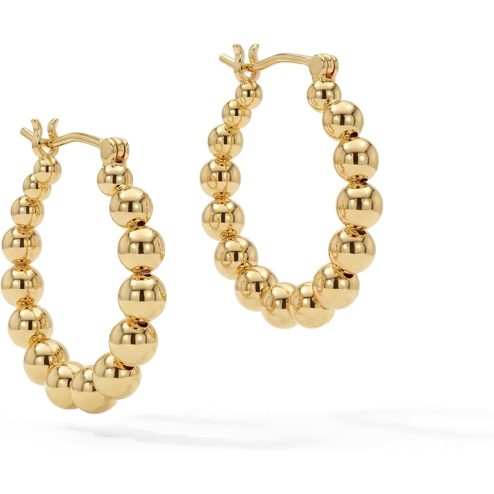 image:imageMEVECCO Gold Chunky Huggie Hoop Earring 18K Gold Plated Dainty Handmade Hypoallergenic Sleeper Hoop Earrings for WomenBeaded Hoop GD