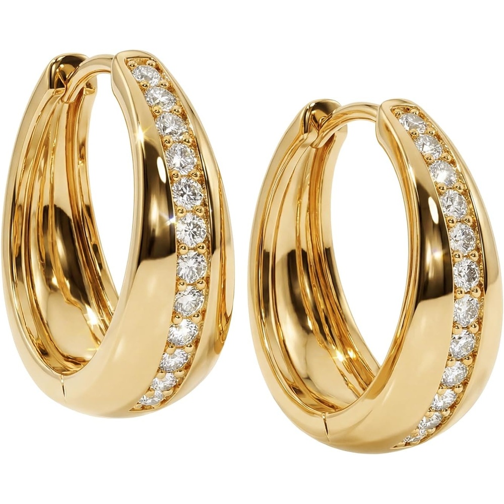image:imageMEVECCO Gold Chunky Huggie Hoop Earring 18K Gold Plated Dainty Handmade Hypoallergenic Sleeper Hoop Earrings for WomenMiddle CZ Hoop