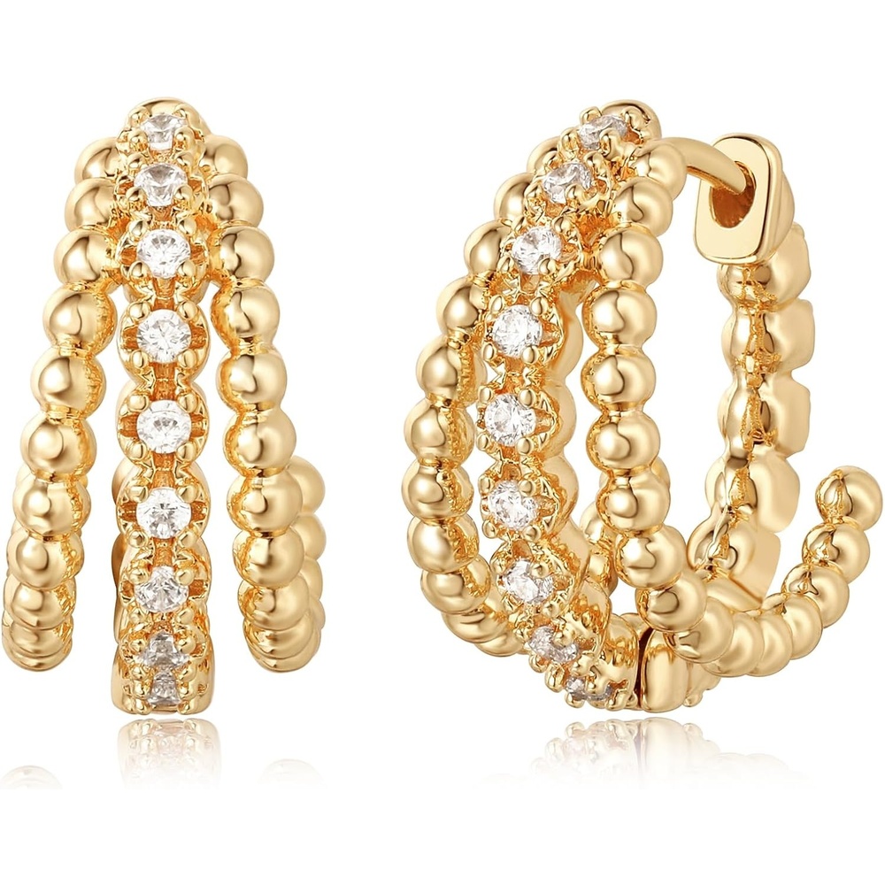 image:imageMEVECCO Gold Chunky Huggie Hoop Earring 18K Gold Plated Dainty Handmade Hypoallergenic Sleeper Hoop Earrings for WomenSlit Bead