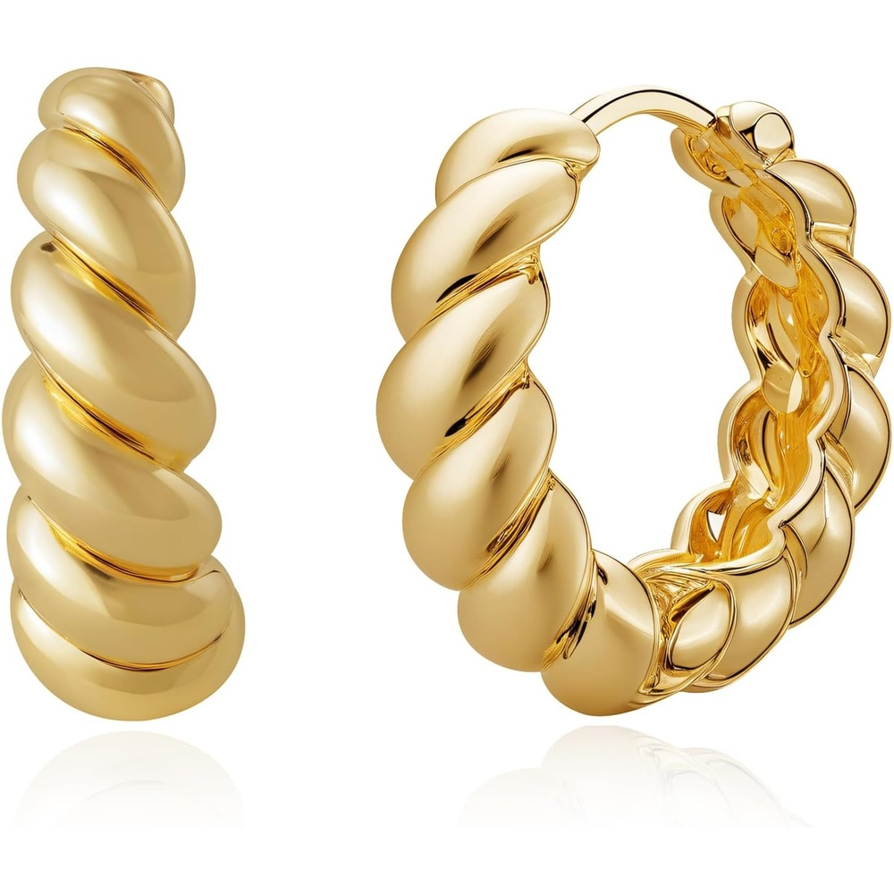 image:imageMEVECCO Gold Chunky Huggie Hoop Earring 18K Gold Plated Dainty Handmade Hypoallergenic Sleeper Hoop Earrings for WomenTwist Hoop GD