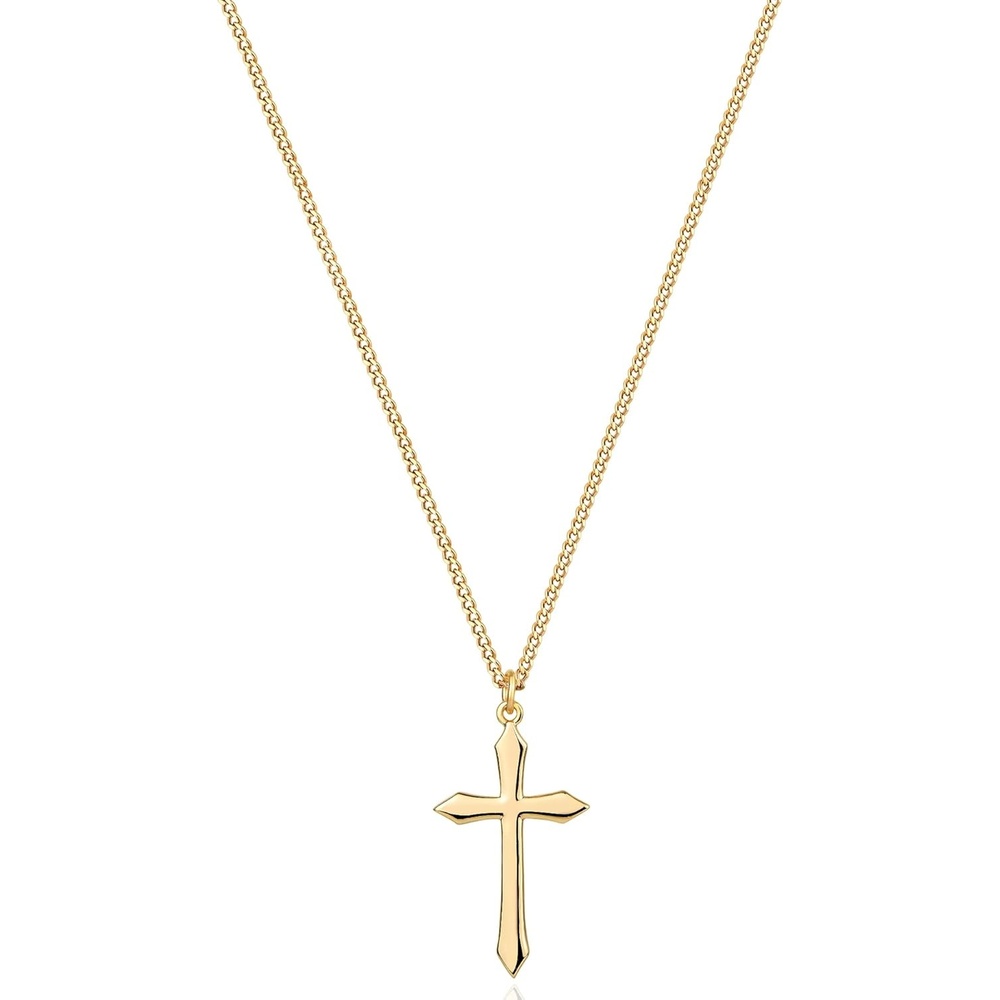 image:imageMEVECCO Gold Dainty Cross Necklace for Women18K Gold Plated Pointed Cross Faith Pendant Necklace Minimalist Handmade Crucifix Chain Jewelry Gift