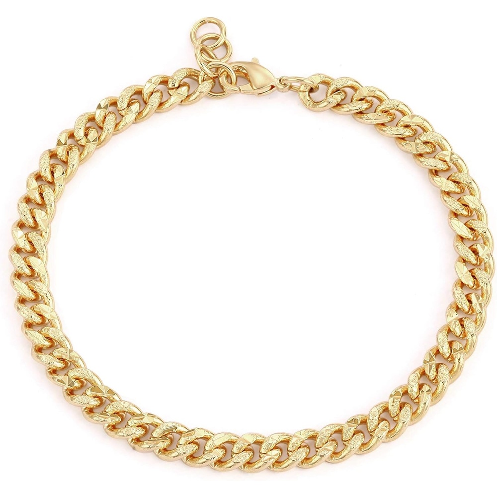 image:imageMEVECCO Gold Dainty Cuba Link Chunky Chain Bracelets18K Gold Plated Simple Wide Cuban Curb Chain Oval Handmade Cute Emboss Spiral Chunky Rolo Paperclip Chain Diamond Cut Dainty Bracelet for Women