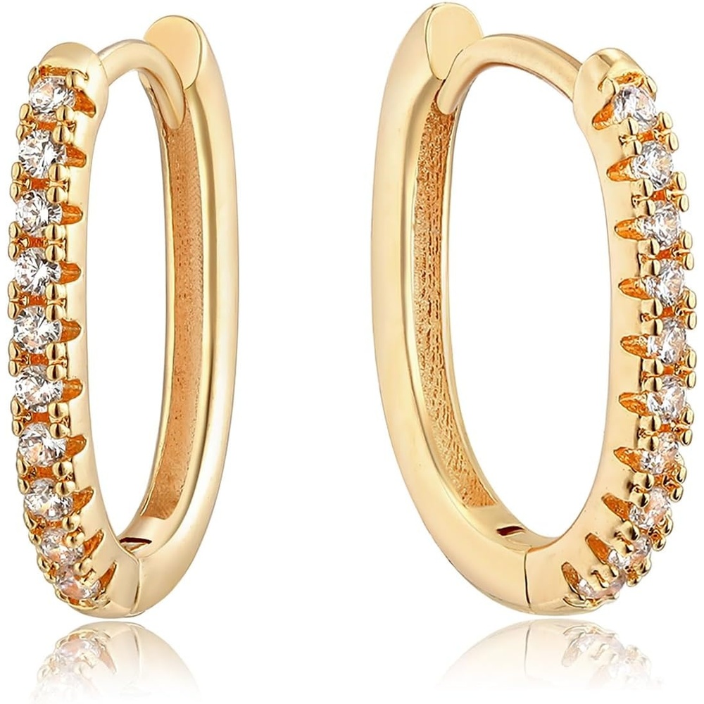 image:imageMEVECCO Gold Hoop Earrings for Women 18K Gold Plated Cubic Zircon Huggie Earrings Earrings for Everyday JewelryCZ Oval Hoop