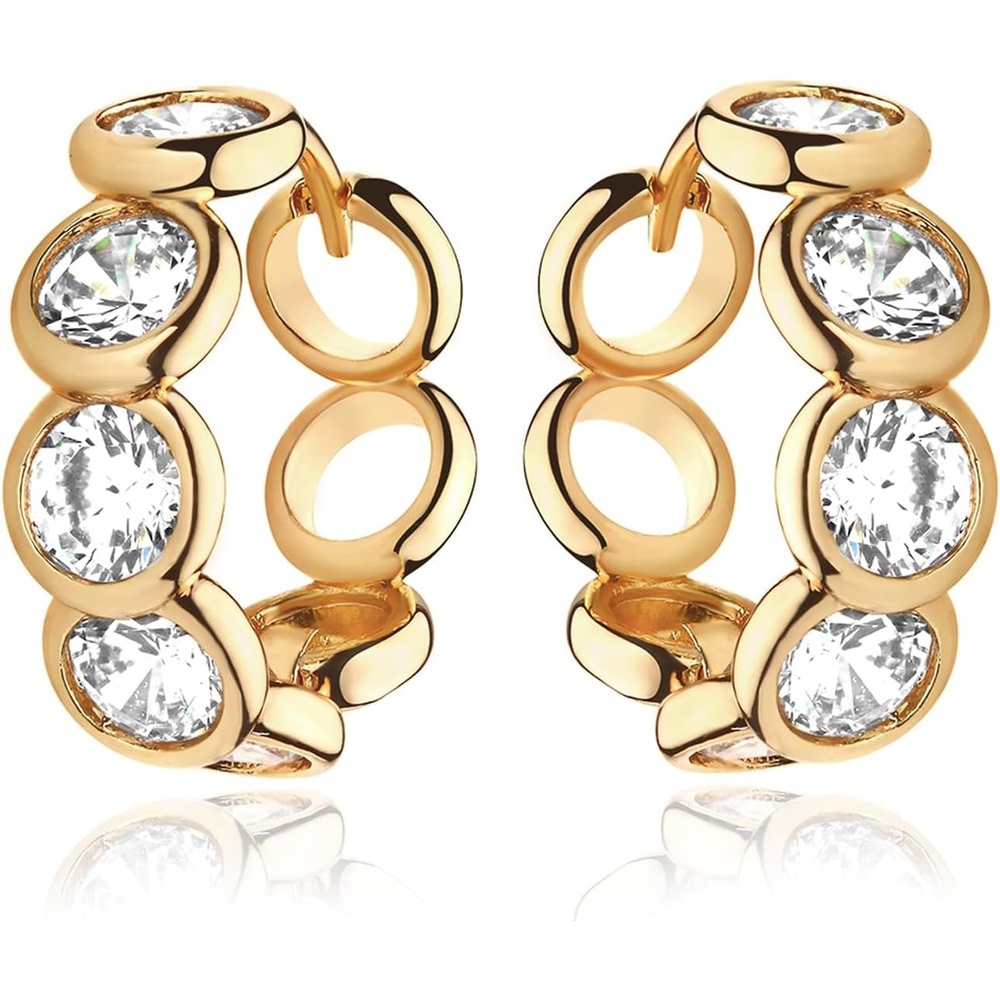 image:imageMEVECCO Gold Hoop Earrings for Women 18K Gold Plated Hoop Earrings Handmade Tiny Minimalism Cubic Zircon Hoop Hypoallergenic Earrings for Everyday Jewelry