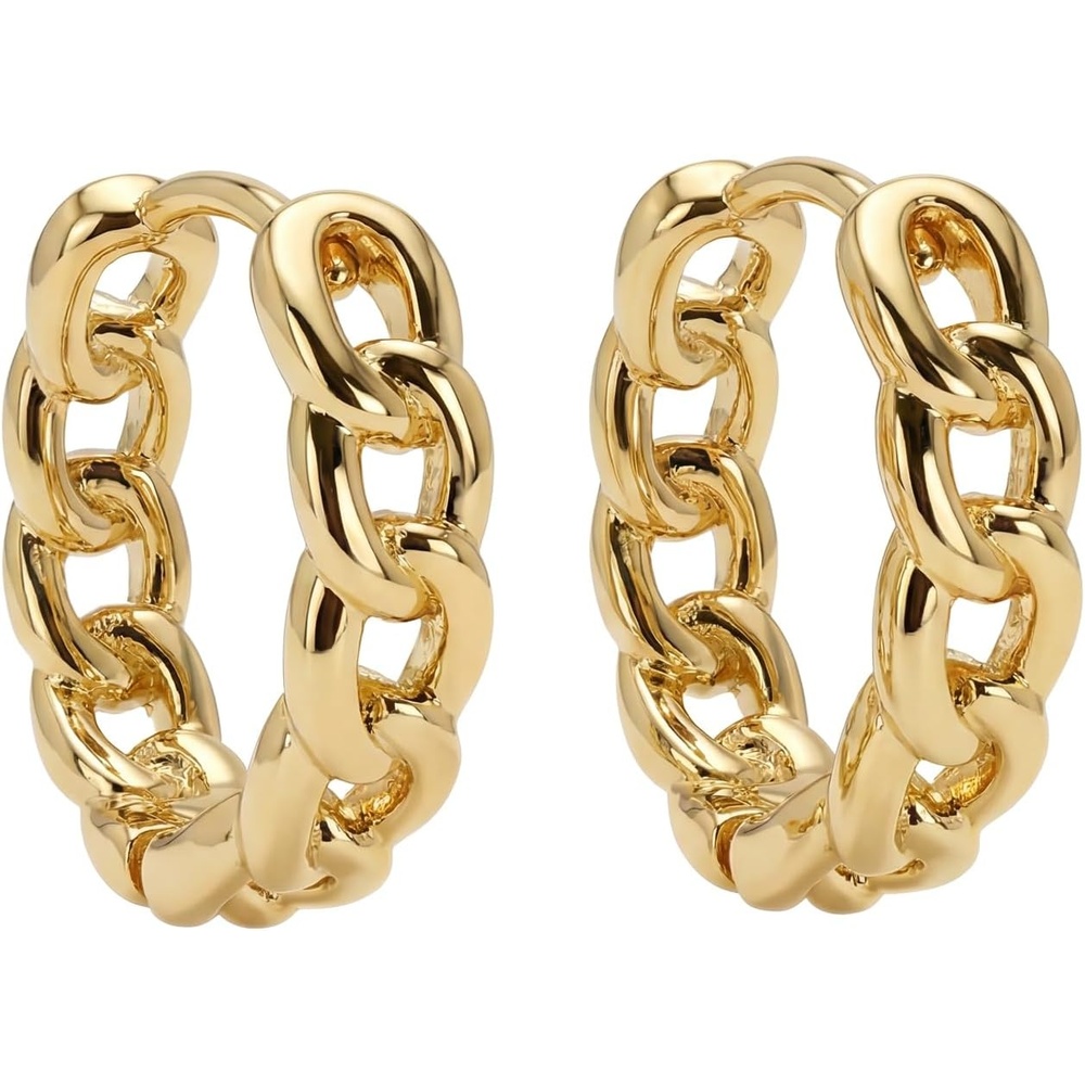 image:imageMEVECCO Gold Hoop Earrings for Women 18K Gold Plated Huggie Earrings Handmade Simple Minimalism Hoop Hypoallergenic Earrings for Everyday JewelryChain Hoop