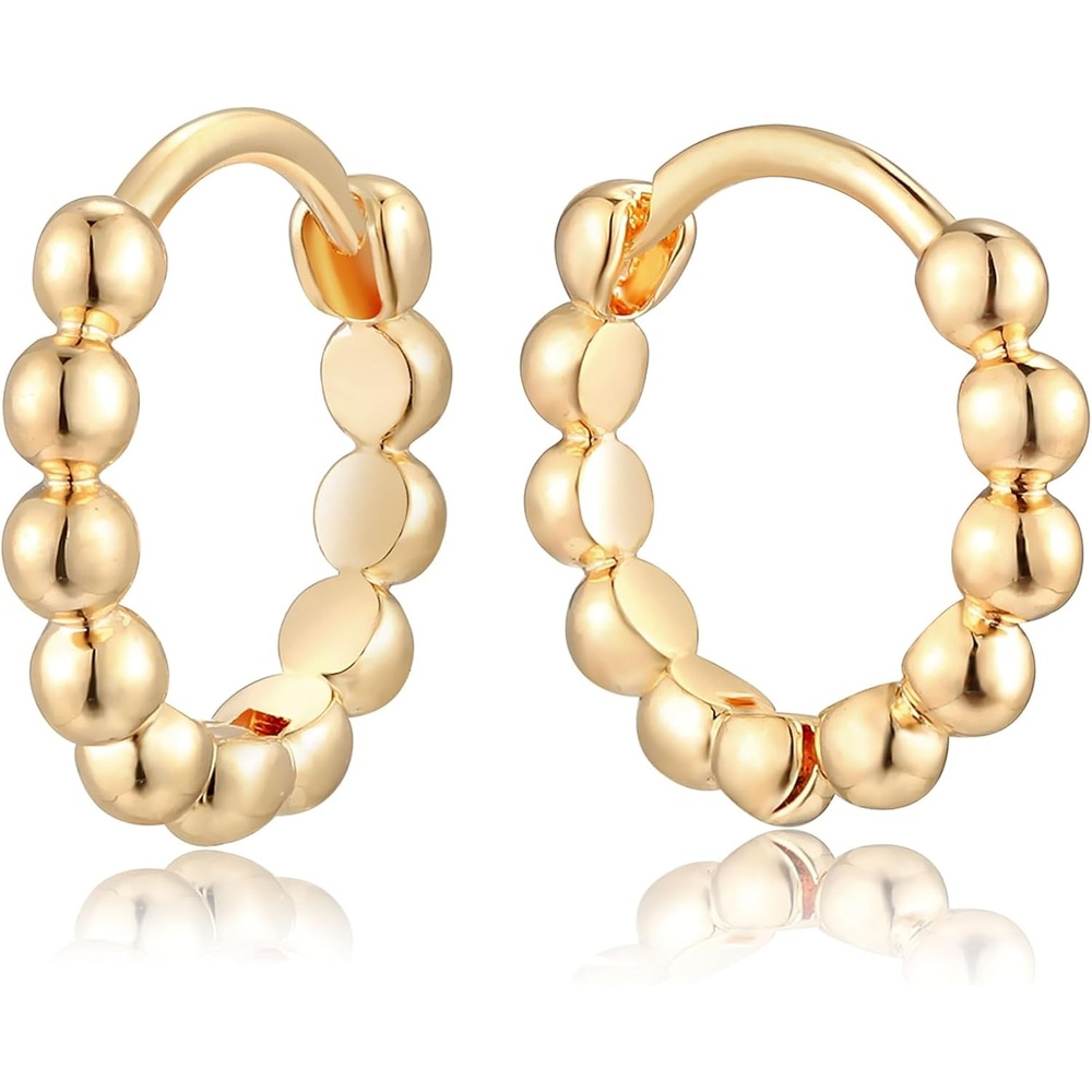 image:imageMEVECCO Gold Hoop Earrings for Women 18K Gold Plated Huggie Earrings for Everyday JewelryTiny Beads 09CM
