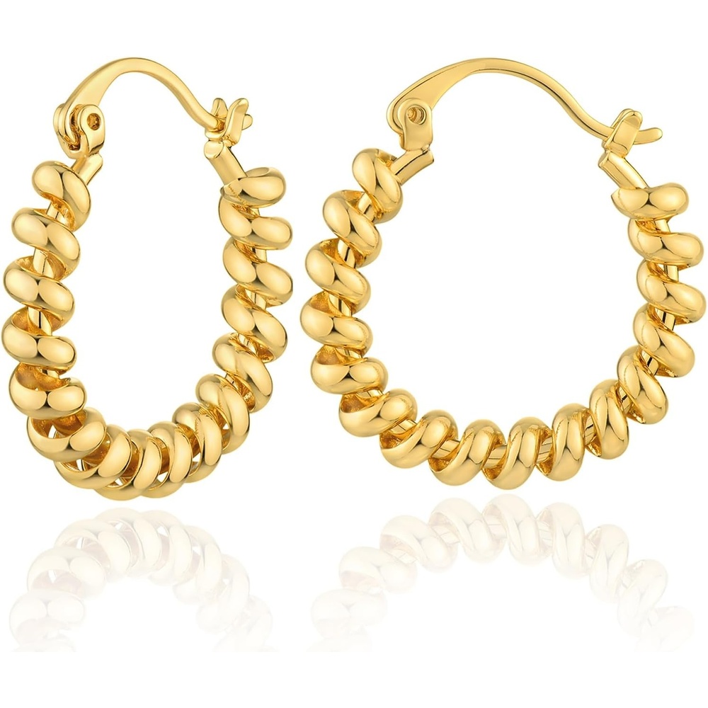 image:imageMEVECCO Gold Hoop Earrings for Women 18K Gold Plated Oval Hoop Earrings Simple Hypoallergenic Big Hoop Chunky Earrings Jewelry for HerCoil