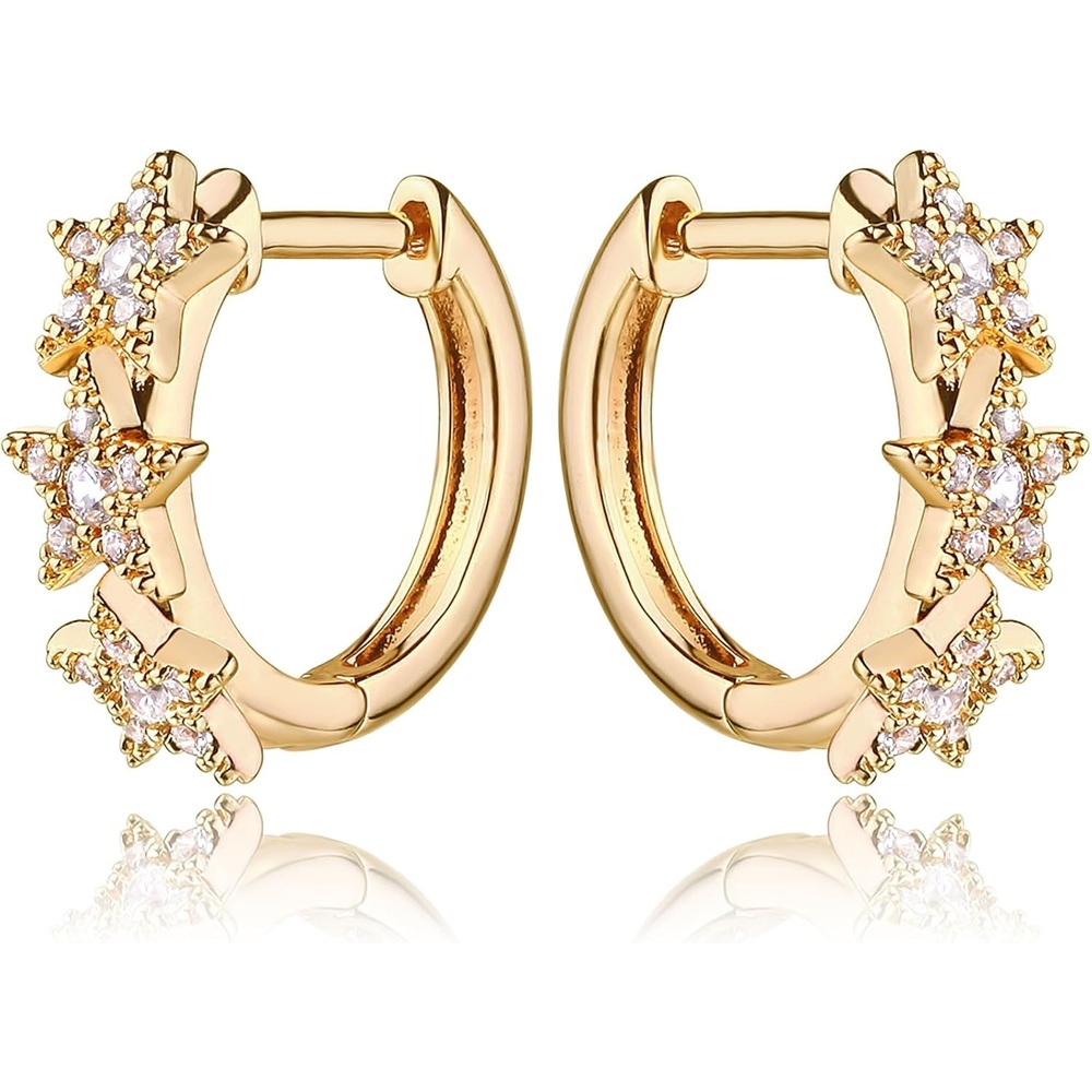 image:imageMEVECCO Gold Star Hoop Earrings for Women 18K Gold Plated Hoop Earrings Handmade Simple Minimalism Hoop Hypoallergenic Earrings for Everyday Jewelry