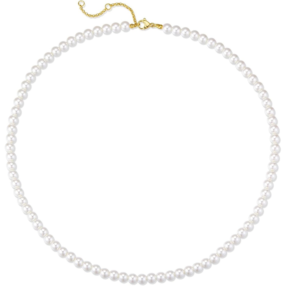 image:imageMEVECCO Gold Station Chain Choker Necklace14K Gold Plated Dainty Pearl Chain Short Necklace Delicate Fashion Choker Necklace Jewelry Gifts for Women