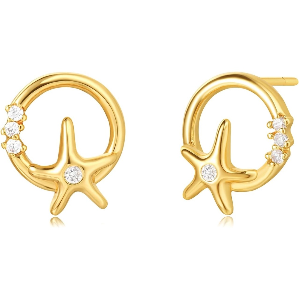 image:imageMEVECCO Gold Stud Earrings for Women 18K Gold Plated Dainty Circle Starfish Stud Earrings Drop Simple Minimalist Stud Earrings Jewelry for Her