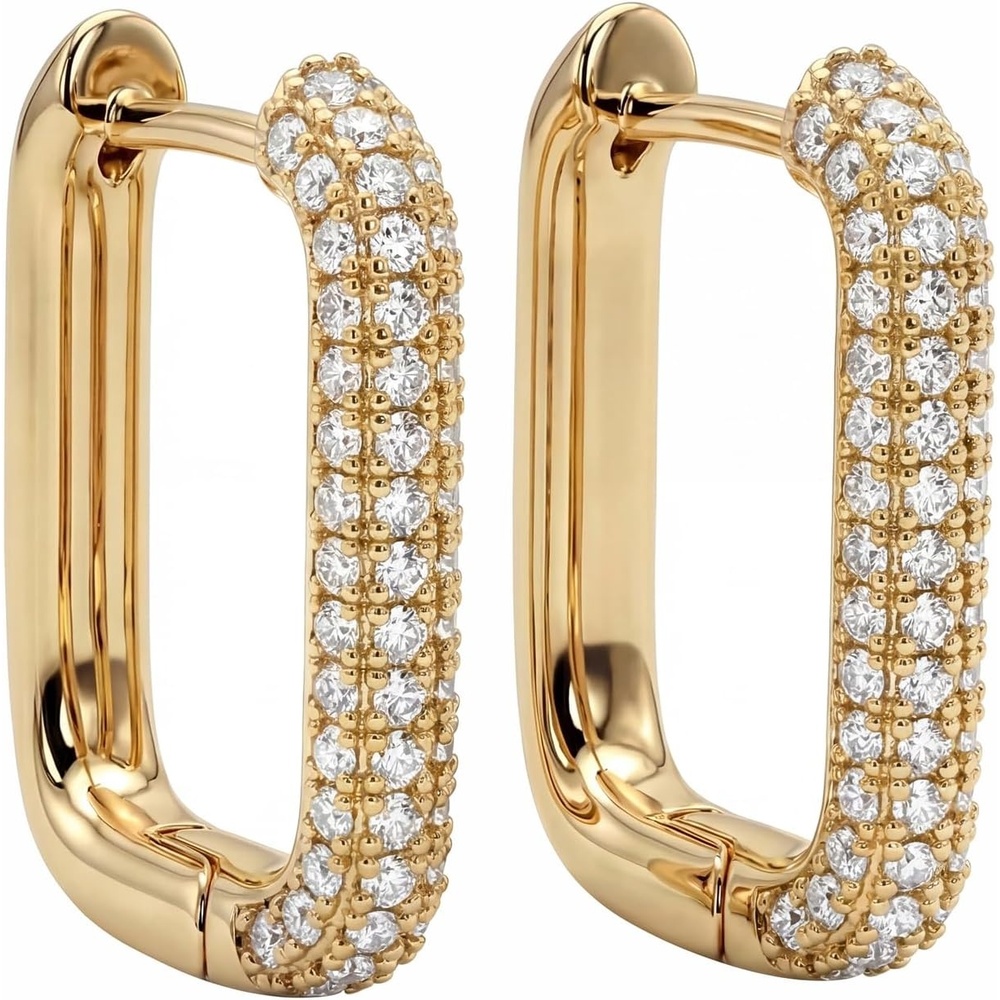 image:imageMEVECCO Gold U Shape Huggie Hoop Earrings 18K Gold Plated Dainty Cubic Zirconia Oval Huggie Earring for Women Cute minimalist Fashion Hoops Sleeper Earrings Jewelry