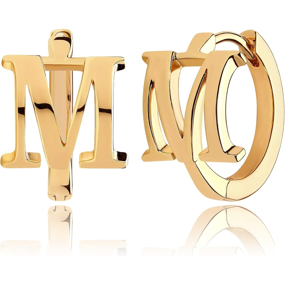image:imageMEVECCO Initial Huggie Hoop Earrings 18K Gold Filled Letter Dainty Simple Alphabet Initials AZ 26 Letter Hoop Earrings Personalized Charm Tiny Minimalist Initial Jewelry for Her