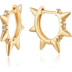 image:imageMEVECCO Dainty Gold Hoop Earrings for Women 18K Gold Plated Spike Huggie Hoop Earrings Geometry Handmade Minimalist Hypoallergenic Hoop Earrings for Her GiftsTiny CZ Spike