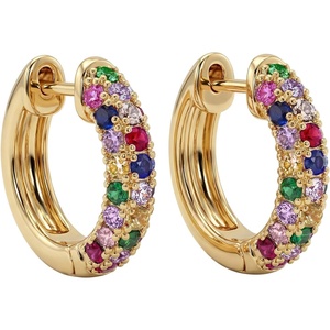 image:imageMEVECCO Dainty Women Gold CZ Huggie Hoop Earrings 18K Gold Plated White Multicolor Diamond Cubic Zriconia Inlay Sleeper Tiny Delicate Boho Beach Simple Handmade Jewelry for HerMulticolor Hoop