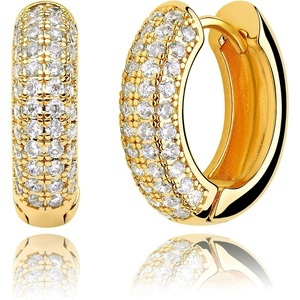 image:imageMEVECCO Dainty Women Gold CZ Huggie Hoop Earrings 18K Gold Plated White Multicolor Diamond Cubic Zriconia Inlay Sleeper Tiny Delicate Boho Beach Simple Handmade Jewelry for HerTiny White Hoop