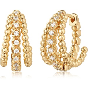 image:imageMEVECCO Gold Chunky Huggie Hoop Earring 18K Gold Plated Dainty Handmade Hypoallergenic Sleeper Hoop Earrings for WomenSlit Bead
