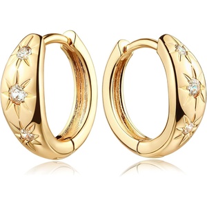 image:imageMEVECCO Gold Chunky Huggie Hoop Earring 18K Gold Plated Dainty Handmade Hypoallergenic Sleeper Hoop Earrings for WomenStarburst Three