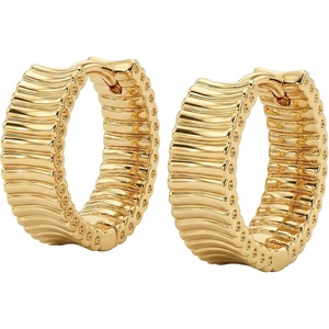 image:imageMEVECCO Gold Chunky Wide Huggie Hoop Earrings 18K Gold Plated Dainty Thick Round Ear Cute Small Sleeper Mini Huggie Earring Tiny Minimalist Wide Round CZ Hoop Earrings for Women Everyday EarringFrill
