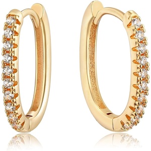 image:imageMEVECCO Gold Hoop Earrings for Women 18K Gold Plated Cubic Zircon Huggie Earrings Earrings for Everyday JewelryCZ Oval Hoop