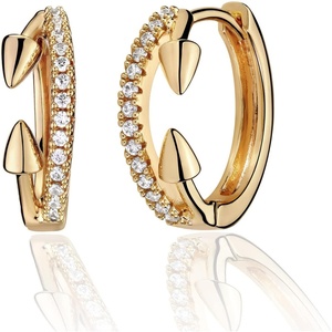 image:imageMEVECCO Gold Huggie Hoop Earrings 18K Gold Plated Arrow CZ Hoop Earrings Minimalist Handmade Earrings for Women