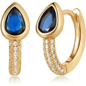image:imageMEVECCO Gold Huggie Hoop Earrings 18K Gold Plated Blue CZ Hoop Earrings Minimalist Handmade Earrings for Women