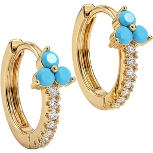 image:imageMEVECCO Gold Huggie Hoop Earrings 18K Gold Plated Turquoise Flower CZ Hoop Earrings Minimalist Handmade Earrings for Women