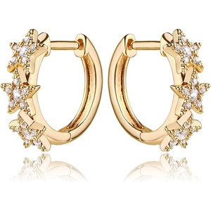 image:imageMEVECCO Gold Star Hoop Earrings for Women 18K Gold Plated Hoop Earrings Handmade Simple Minimalism Hoop Hypoallergenic Earrings for Everyday Jewelry