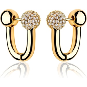 image:imageMEVECCO Gold U Huggie Hoop Earrings 18K Gold Plated Cubic Zircon Ball Hoop Earrings Minimalist Handmade Earrings for Women