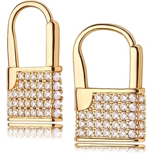 image:imageMEVECCO Lock Earrings Padlock Huggie Hoop Earrings 18K Gold Plated Dainty Micro Pave CZ Lock Dangle Charm Mini Lovers Padlock Earrings Minimalist Stacking Hoop Earrings
