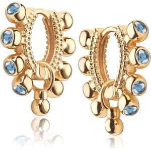 image:imageMEVECCO Women Gold Huggie Hoop Earrings 18K Gold Plated Ear Stud Cuff Diamond Red Green CZ Turquoise Inlay Half Sleeper Tiny Boho Beach Simple Mini Cute Delicate Handmade Jewelry GiftBlue Balls