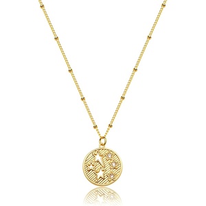 image:imageMEVECCO Women Gold Necklace Star Coin Disc Celestial Patterned Engraved Pendant 18K Gold Plated Simple Personalized Dainty Chain Jewelry Gift