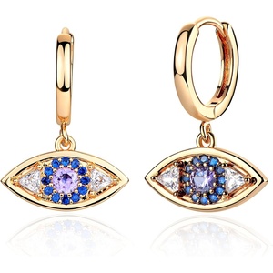 image:imageMevecco Gold Dainty Dangle Hoop Earrings for Women 18K Gold Plated Evil Eye Dangle Earrings Delicate Cute Cubic Zircon Fashion Jewelry Gift
