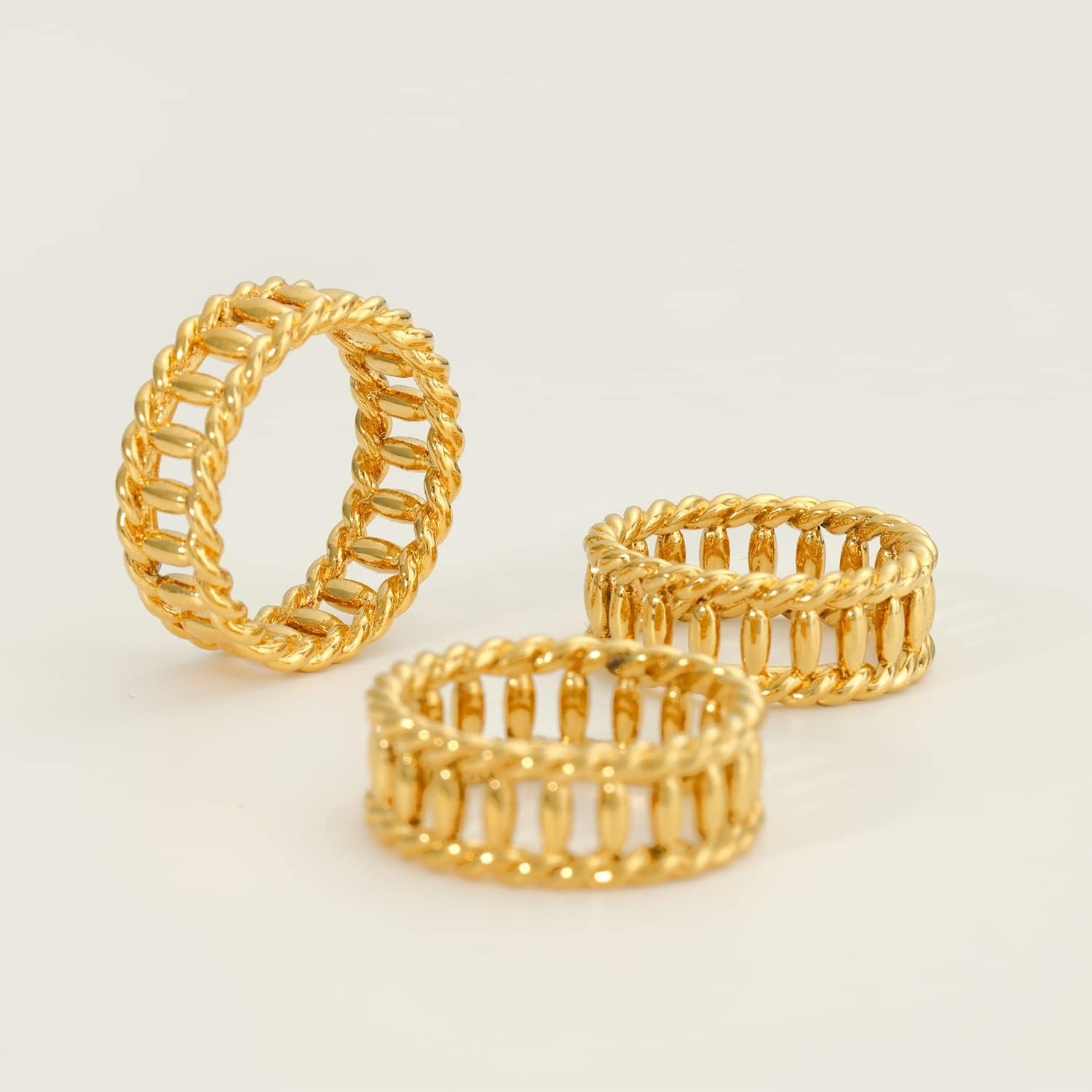image:imageMEVECCO Gold Ring for Women 14K Gold Vacuum Plated Ring Dainty Oval Link Rings Stackable Wrap Ring Statement Ring for Her