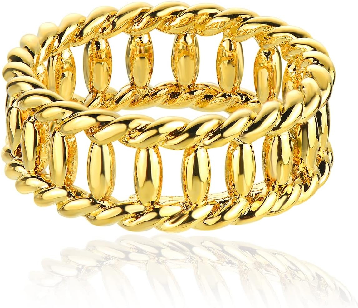 image:imageMEVECCO Gold Ring for Women 14K Gold Vacuum Plated Ring Dainty Oval Link Rings Stackable Wrap Ring Statement Ring for Her