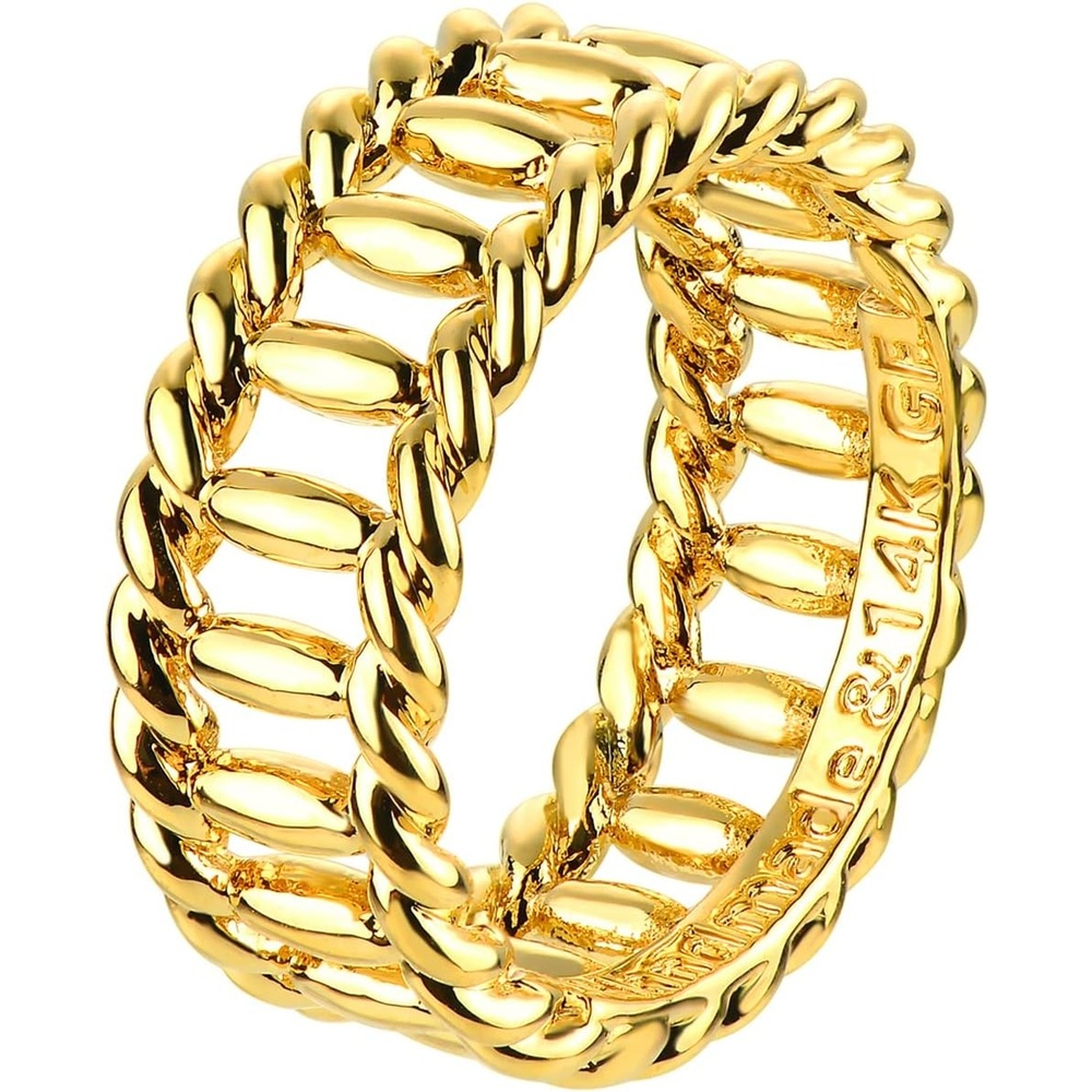 image:imageMEVECCO Gold Ring for Women 14K Gold Vacuum Plated Ring Dainty Oval Link Rings Stackable Wrap Ring Statement Ring for Her